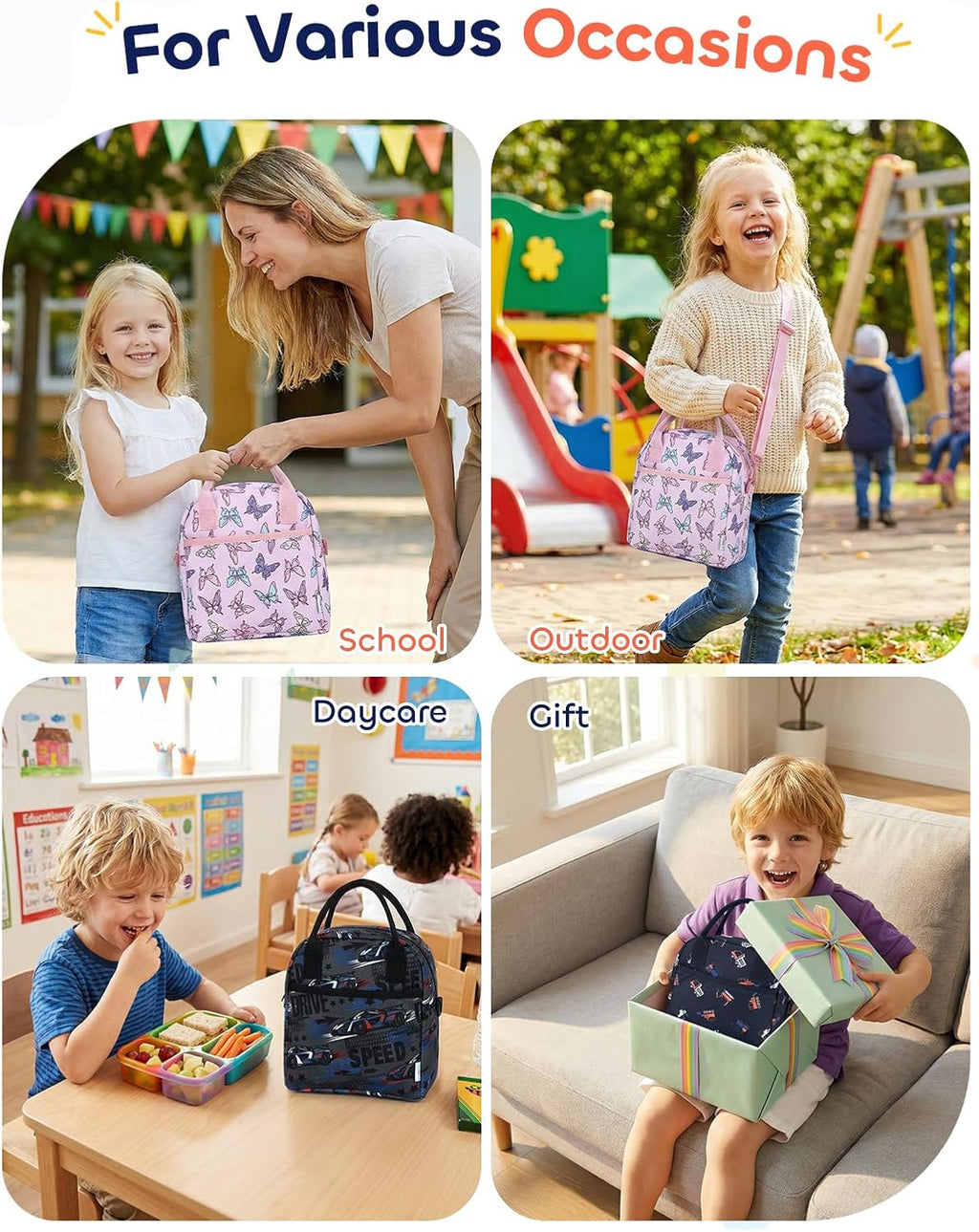 VASCHY Lunch Box Bag for Kids, Insulated Lightweight Lunch Box Tote for Toddler Boys School Daycare Kindergarten Construction Blue