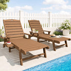 YEFU Chaise Lounge Chairs Set of 2 Outdoor,Pool Lounge Chair with Adjustable Backrest,All Weather Patio Lounge Chair with Cup Holder&Armrest,for Outside,Beach,Deck,Heavy Duty,400lbs Capacity(Teak)