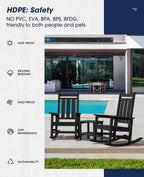 KINGYES Oversized Outdoor Rocking Chair Set of 2, All-Weather Patio Rocking Chairs for Porch, HDPE Outdoor Patio Recliner Rockers with High Back & Wide Seat for Garden, Lawn, Black