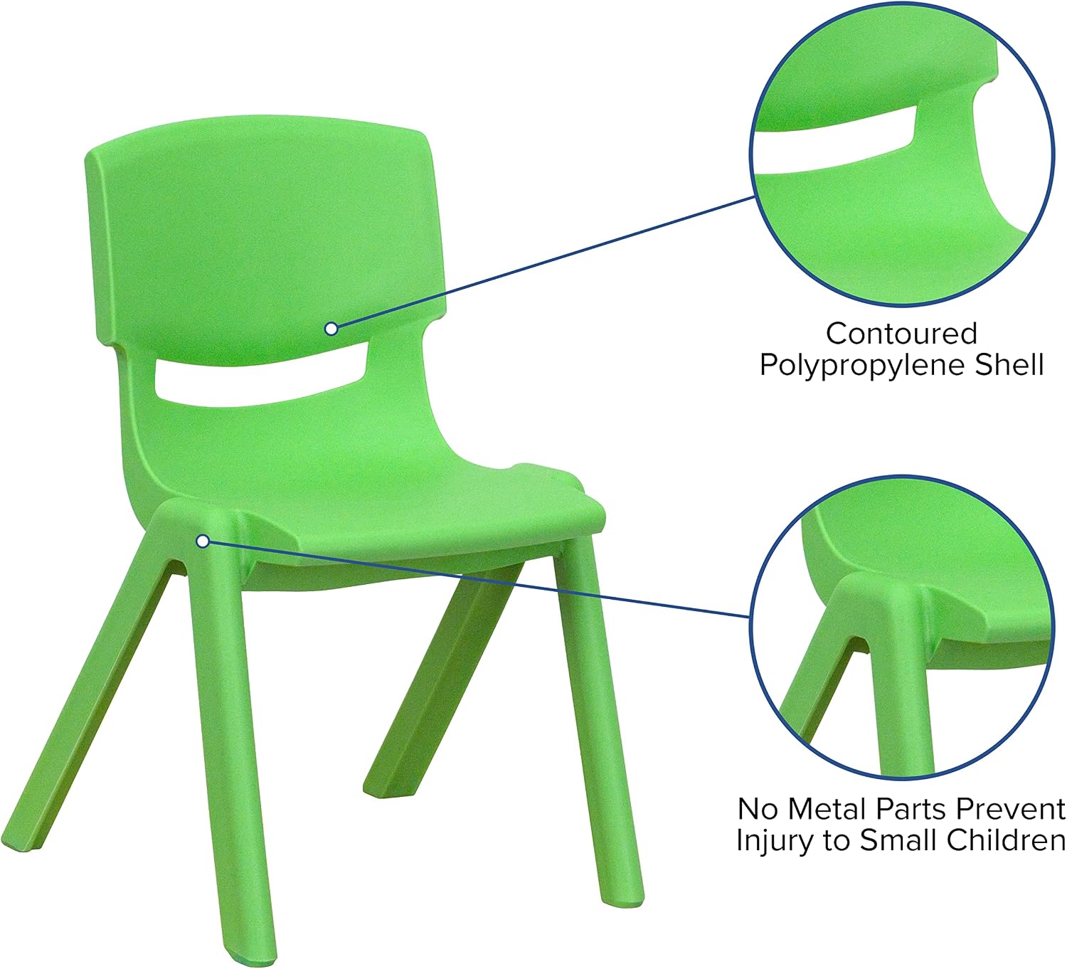 EMMA + OLIVER 4 Pack Green Plastic Stack School Chair with 12" Seat Height - Kids Chair