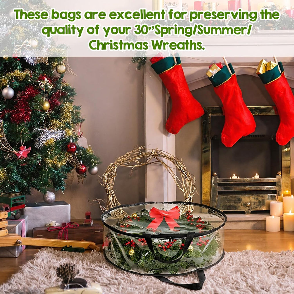 5 Pcs Wreath Storage Container, 24 x 8 Inch Clear Wreath Storage Bag with Handles Waterproof Christmas Garland Storage Holder for Xmas Seasonal