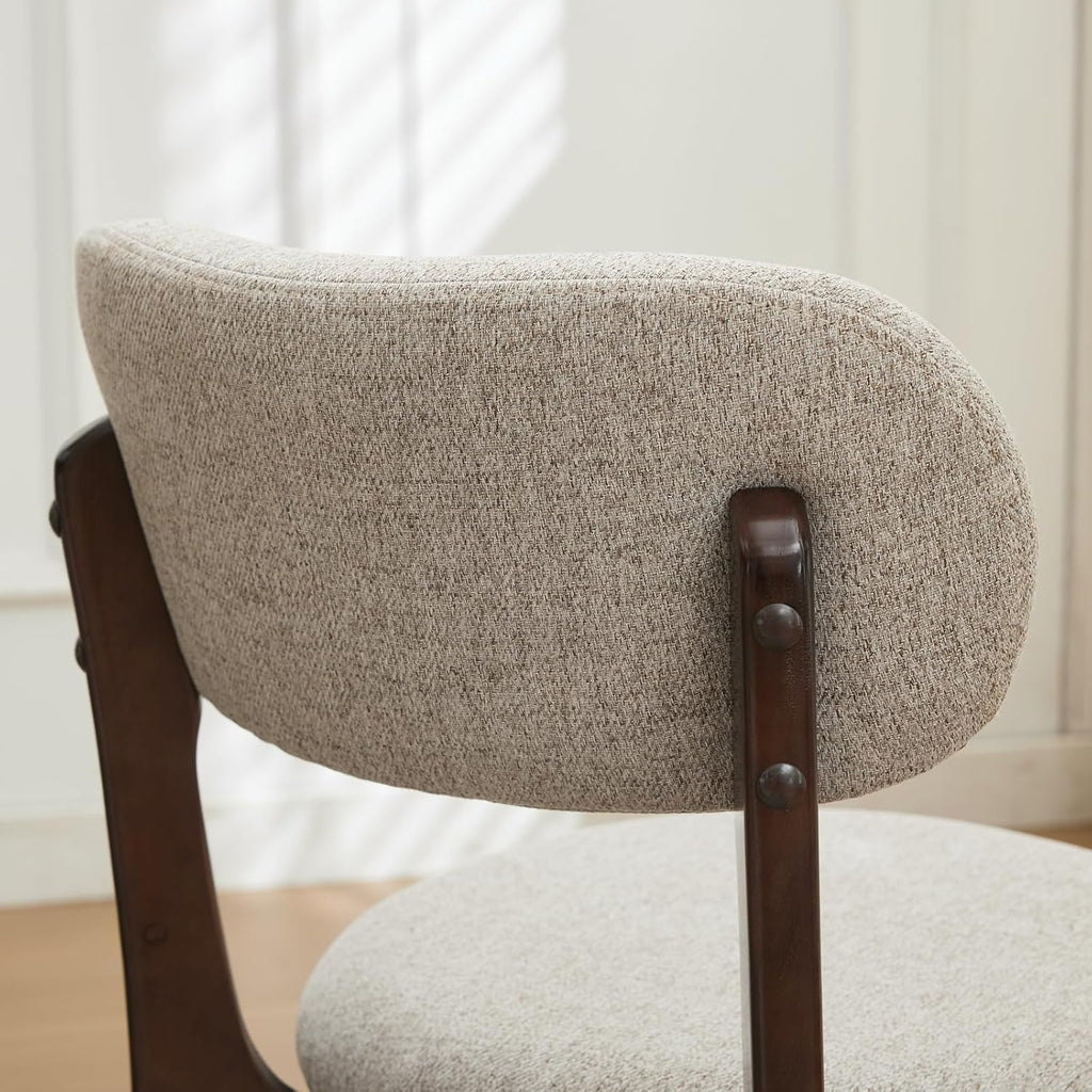 Set of 2 Upholstered Dining Chairs, Mid Century Modern Wood Dining Room Chairs with Curved Back, Solid Wooden Legs Padded Kitchen Chairs & Side Chairs for Home, Restaurant, Cafe - Beige Fabric