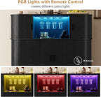 ONBRILL 55" Fluted Wine Bar Cabinet with LED Lights, Coffee Bar Cabinet with Power Outlet, Modern Liquor Whiskey Cabinets with Wine Rack and Glass Holder, Home Bar for Living Room Kitchen