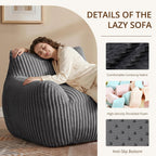 Giant Bean Bag Chair for Adults, Large Bean Bag with Ottoman | Cloud Comfy Bean Bag with Backrest & Armrests, Stuffed Beanbag Chair for Reading, Gaming, Napping, Gray