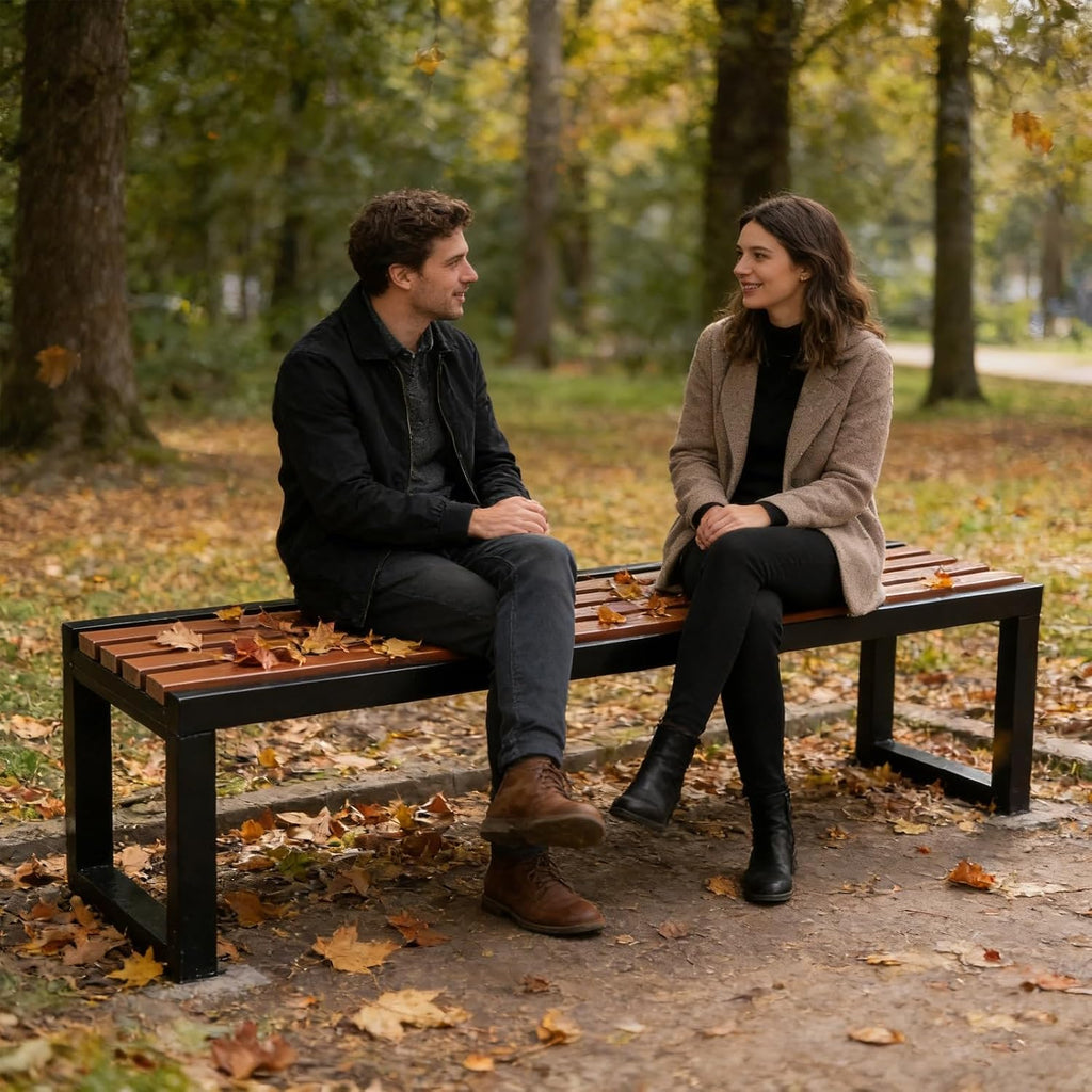 Outdoor Benches Weatherproof, Galvanized Steel Park Bench, 1.2 Inch Thick Chair Seat, Suitable for Terraces, Patios, Gardens, and Parks(150x40x45cm/59x16x18in)