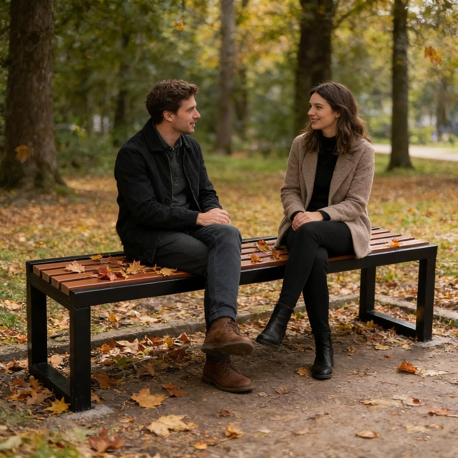Outdoor Benches Weatherproof, Galvanized Steel Park Bench, 1.2 Inch Thick Chair Seat, Suitable for Terraces, Patios, Gardens, and Parks(150x40x45cm/59x16x18in)