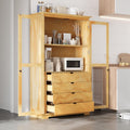 KUIKUI Kitchen Pantry Storage Cabinet, Pantry Cabinets for Kitchen Storage with Glass Doors and 4 Drawers, Natural, 44.7”L x 20”W x 75”H