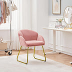 Yaheetech Flower Shape Vanity Chair with Petal Armrests, Pink | Velvet Makeup Chair no Wheels with Golden Metal Legs, Modern Side Armchair with Back for Living Room/Bedroom/Home Office