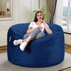 HABUTWAY Bean Bag Chair 3Ft Luxurious Velvet Ultra Soft Fur with High Rebound Memory Foam Bean Bag Chairs for Adults Plush Lazy Sofa with Fluffy Sponge 3' (Blue)