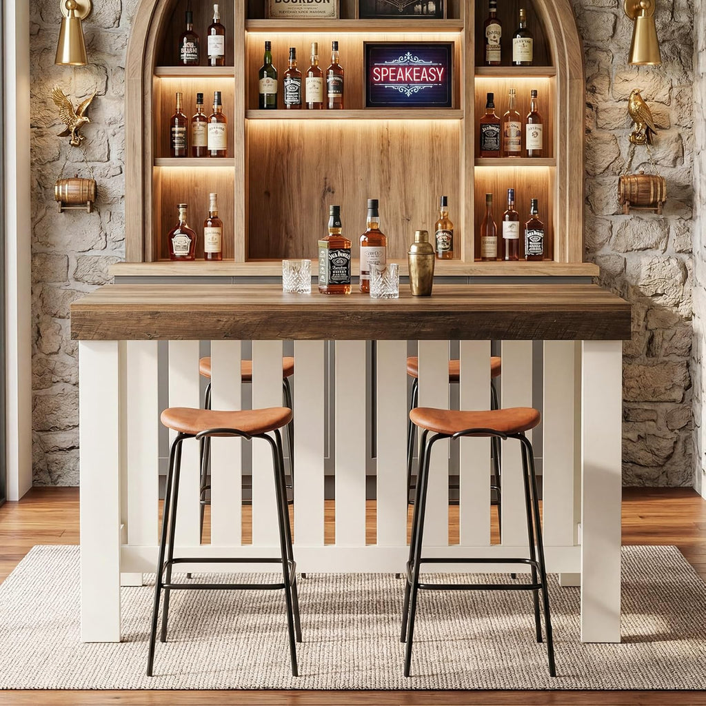 Tribesigns 55" Kitchen Island, Farmhouse Large Stationary Wood Table with Sturdy Base, Freestanding with Large Worktop & Leg Room for Kitchen, Dining Room (White and Brown)