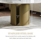 59" Modern Round Dining Table for 6, Glossy White Circle Kitchen Table, Sintered Stone Dining Room Table Top with Bronze Cylinder Hollow Base, Faux Marble Dinner Table for Home Party, (Table Only)