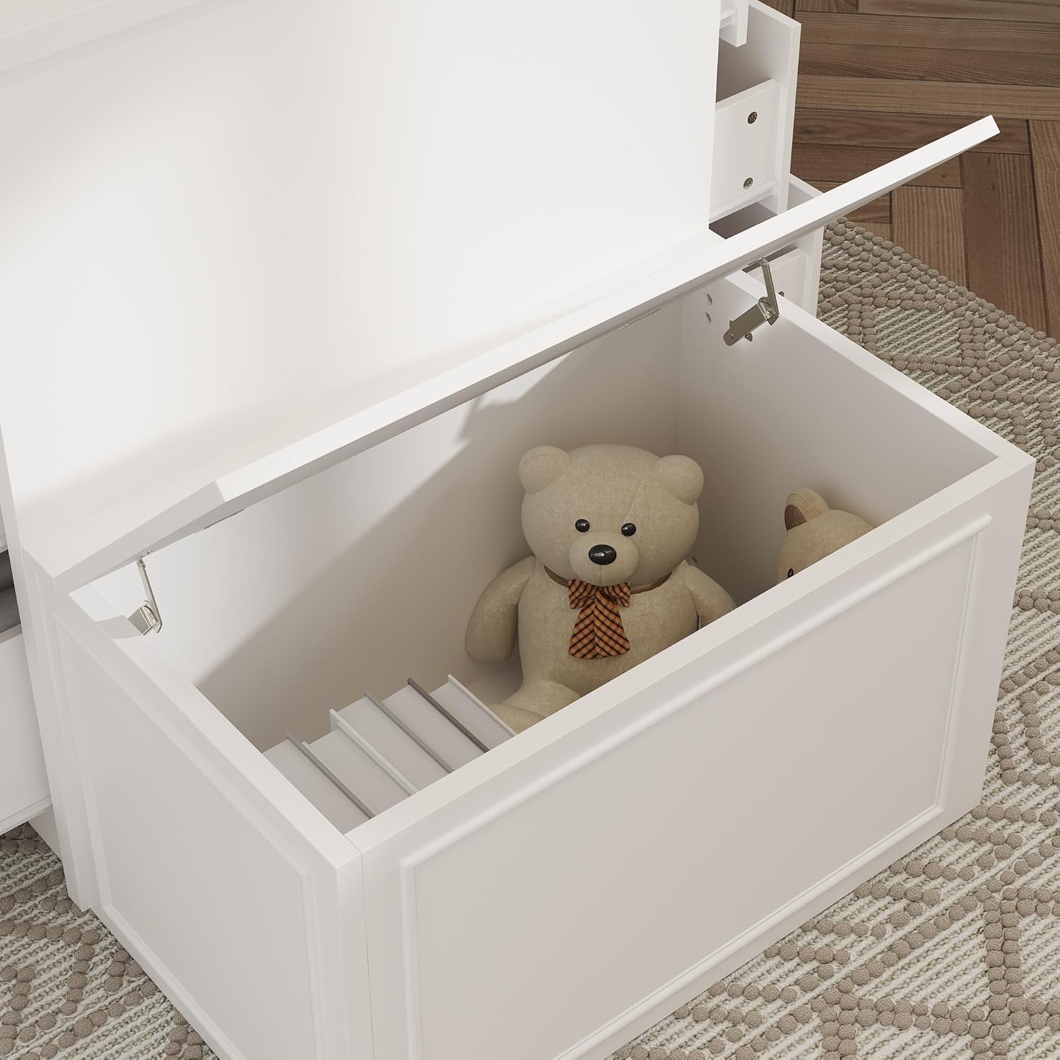 FUFU&GAGA Closet Island with 12 Drawers, Storage Bench with Cushion & Flip Door for Walk-in Closet, Shoe Bench Seating Island with Hidden Storage for Dressing Room, White, 61.9”W x 27.6”D x 32.6”H