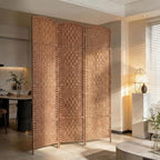 HOMCOM Room Divider 3 Panel, 6FT Tall Folding Privacy Screen, Freestanding Hand-Woven Partition for Room Separation with 360° Hinges, Paper Rope Diamond Weave, Natural