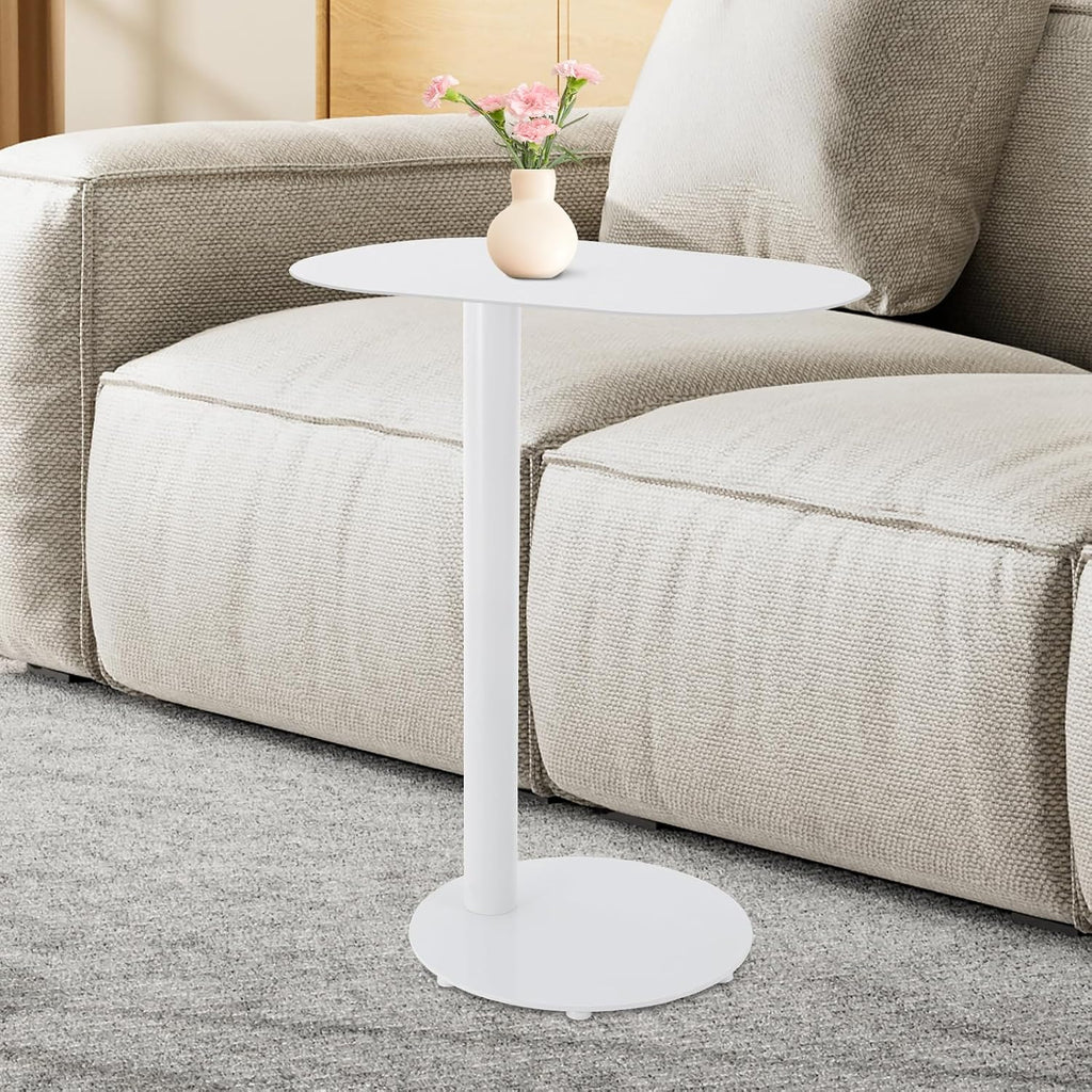 C-Shaped End Table, Metal Small Side Table for Couch, 25" Tall C Shaped Sofa Table Coffee Tray Table for Living Room, Bedroom (White)