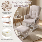 Boshen 5PCS Glider Rocker Replacement Cushions with Ottoman Cover, 3.5" Thick High Back Rocking Chair Cushion Set with Side Pockets for Indoor Nursery Glider Chair, Washable and Non Slip, Beige