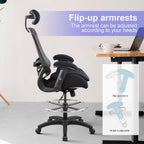 BOLISS 400lbs Ergonomic Drafting Chair,Tall Office Mesh Chair, Standing Desk Chair,Height Adjustable Armrest and Flip up Arms, Adjustable Lumbar Cushion (Black Frame Black Mesh)