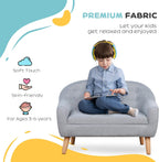 2 Seat Sofa Linen Fabric and Wooden e Sofa for and Toddlers Ages 3 7, 11" High Seat, Gray