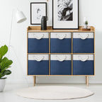 Posprica 11×11×11 Storage Cubes, Collapsible Storage Bins Organizer for Closet, Fabric Storage Box with Cotton Rope Handles, Decorative Storage Baskets for Shelves, set of 6 - White/Blue
