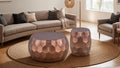 Round Aluminum Material 32" Coffee Table and 21" Height End Table Set 2PC Tables with Glossy Diamond Patterned Base Copper