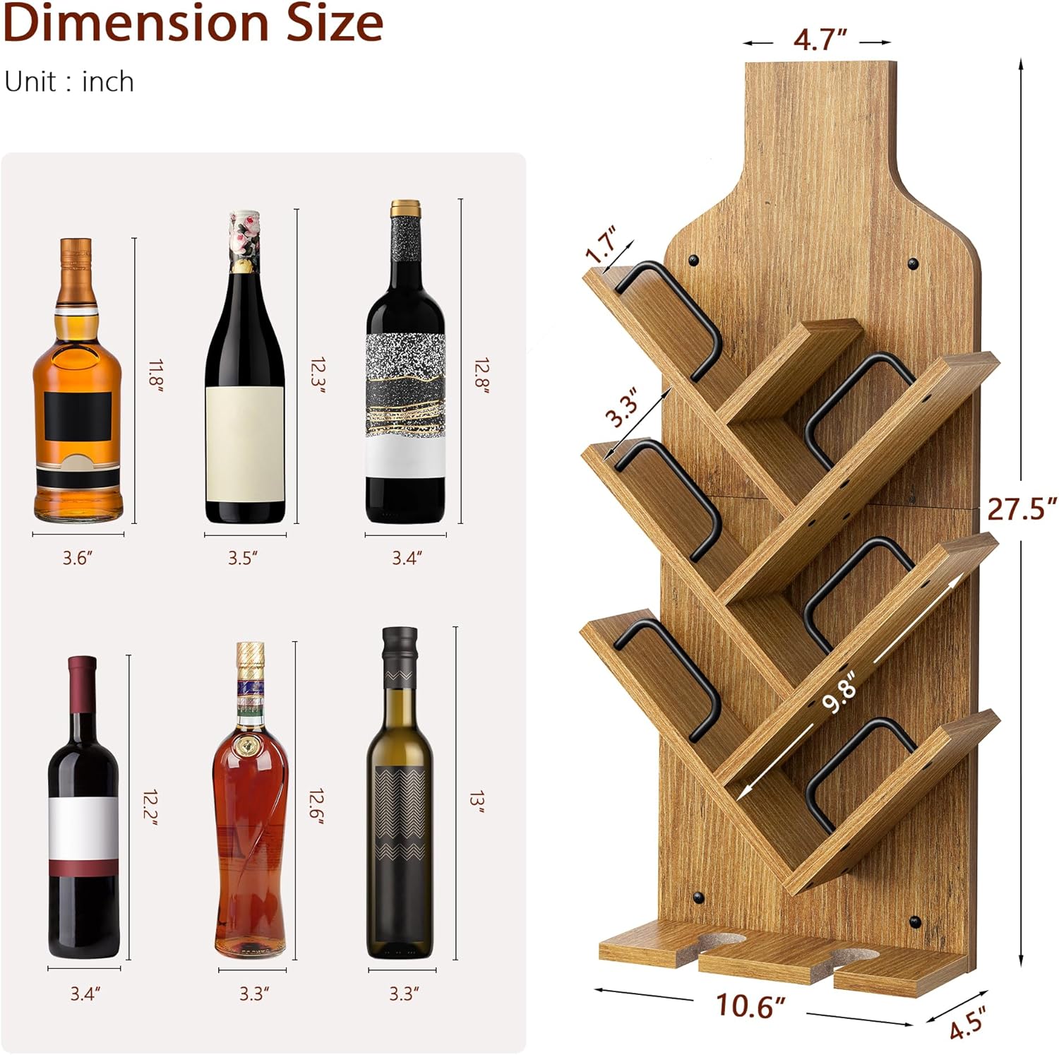 FAVOOSTY Wine Rack Wall Mounted for 6 Wine Bottles, Wall Racks for Wine Bottles Display and Storage with Glass Holder, Wood Wine Rack for Living Room, Dining Room, Wine Cellar, Bar (Light Brown)