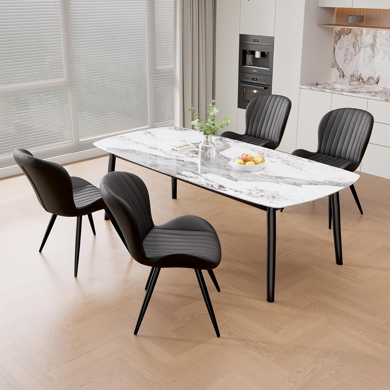 Nalupatio Dining Chairs Set of 4, Modern Dining Room Chairs Comfy Backrest Thick Upholstered Kitchen Chairs 19IN Height with Metal Legs Black