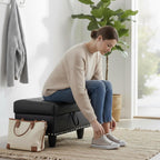 Simple Deluxe Ottoman with Storage Bench Chair, 28.5" L x 19.5" W x 17.5" H Foot Rest Stools with Synthetic Leather,Ottoman Storage Chest Box with Padded Seat for Bedroom, Living Room, Entryway,Black