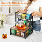 Homode Tea Bag Organizer, 3 Tier Tea Storage Container Box, Wood Tea Station Caddy, Teabag Holder Stand with Drawer Basket, Large Tea Chest Display Rack for Countertop Cabinet Office, Rustic Brown