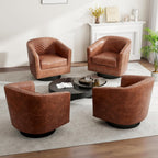 Swivel Barrel Accent Chair Set of 2, Comfy Modern Upholstered Round Faux Leather Arm Chair for Living Room, Bedroom, Brown