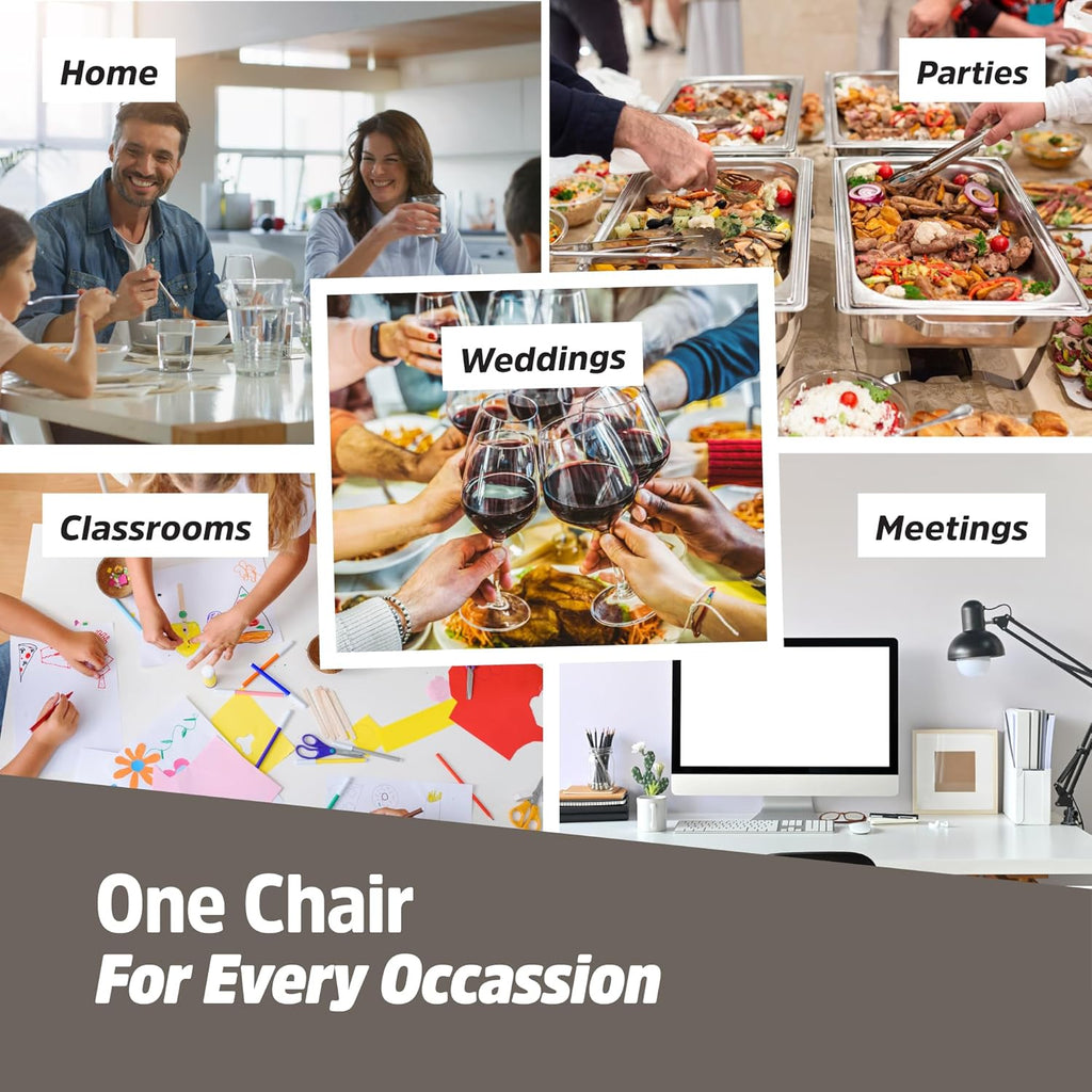 EconoHome 10 Pack White Plastic Folding Chairs, Heavy-Duty Steel Frame, Portable Stackable Foldable Chairs with Non-Slip Feet – Commercial Indoor/Outdoor Seating for Events, Weddings, Office, Parties