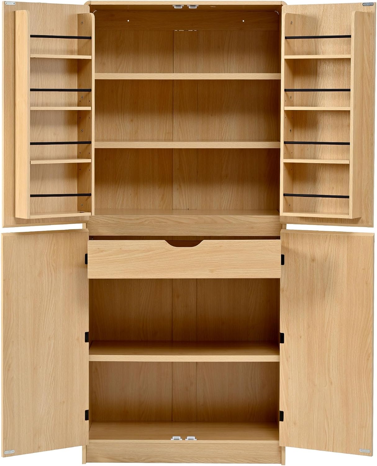 72" Tall Pantry Cabinets for Kitchen Storage, Natural Pantry Storage Cabinet with Doors and Adjustable Shelves, Freestanding Pantry Cupboard with Drawers for Dining Room Bathroom (Natural, 72")