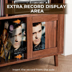 XL Record Player Stand with Sliding Doors, 500+ Vinyl Record Storage Cabinet with Charging Station & USB Ports, Mid Century Modern Record Player Table,Turntable Stand with Wood Legs for Living Room