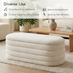 Furniliving Storage Ottoman Bench, 45'' Upholstered Boucle Ottoman with Storage, Aesthetic Bedroom Bench for Living Room Entryway, Beige