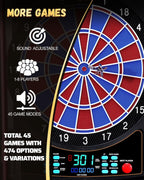 Electronic Dart Board, Electric Dartboard Cabinet Set for Adults [12 Soft Tip Darts] Individual Light Color for Each Player- Wooden Dartboard Cabinet for Family Game