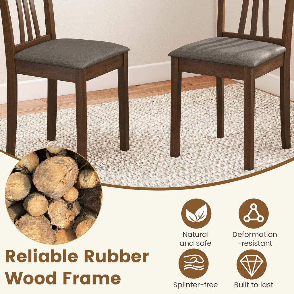 Giantex Wooden Dining Chairs Set of 4, Linen Fabric Upholstered Kitchen Armless Chair w/Rubber Wood Frame, Padded Seat, High Curved Back, Farmhouse Accent Side Chairs for Living Room (Brown+Gray)