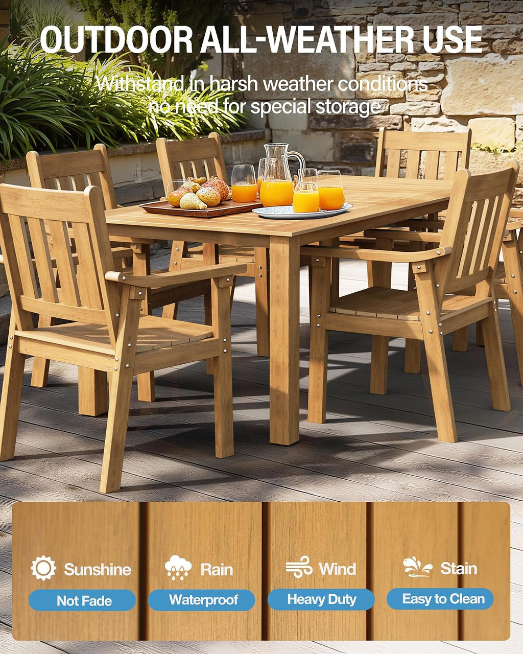 YEFU Outdoor Patio Chairs Set of 2: All Weather Outdoor Dining Chairs with Wide Curved Seat and Backrest - Plastic Patio Chairs for Outside Backyard/Garden/Pool/Porch/Deck 350lbs Capacity Teak