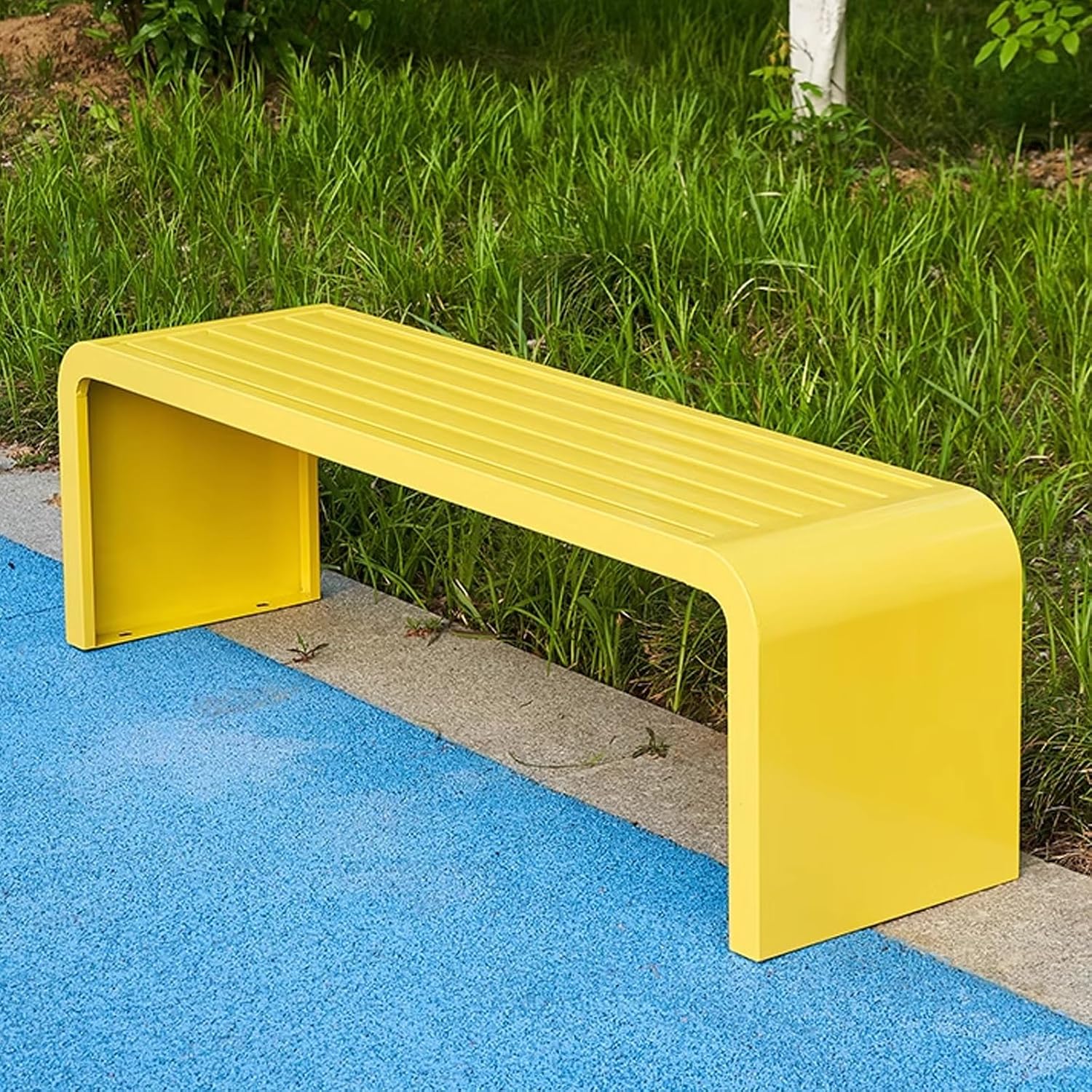 Outdoor Bench Weatherproof Clearance Garden Porch Bench Curved Backless Natural Design with Oiled Finish Never Deformation or Fade for Porch Pool Garden Lawn(Yellow,100cm/39in)