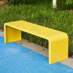 Outdoor Bench Weatherproof Clearance Garden Porch Bench Curved Backless Natural Design with Oiled Finish Never Deformation or Fade for Porch Pool Garden Lawn(Yellow,150cm/59in)