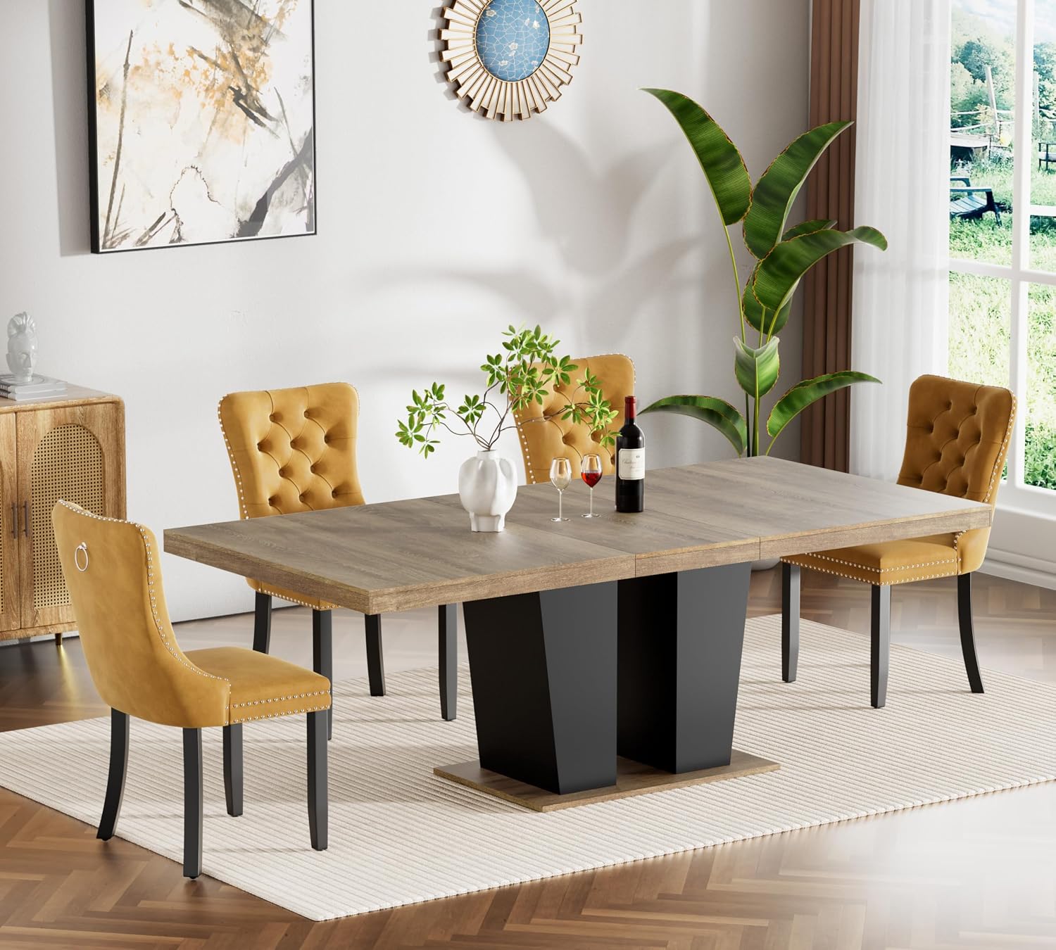 HomVent 5 Piece Extendable Dining Table Set for 4 with Chairs, 63"-78.7" 4 Person Dining Room Table Sets for 4-10 People, Wood Rectangle Farmhouse Expandable Kitchen Table Chairs Set of 4, Dinner Set