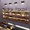Solid Wood Wall Mounted Wine Rack, Large Bar Shelf with Led Light, 3-Tiers Floating Bar Shelves, Industrial Pipe Bar Shelf, for Home Bar, Dining Room & Kitchen (100cm/39.7in)