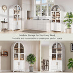 71" Tall Arched Kitchen Pantry Cabinet with Glass Doors, Farmhouse Storage Cupboard, Two-Tone Adjustable Shelves, Hidden Drawer, Soft-Closing Doors for Dining Room & Living Room, (White)