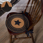 VHC Brands Farmhouse Star Primitive Chair Pad Seat Cushion, Round, Braided Jute, Black Tan, 15 inch, Set of 8