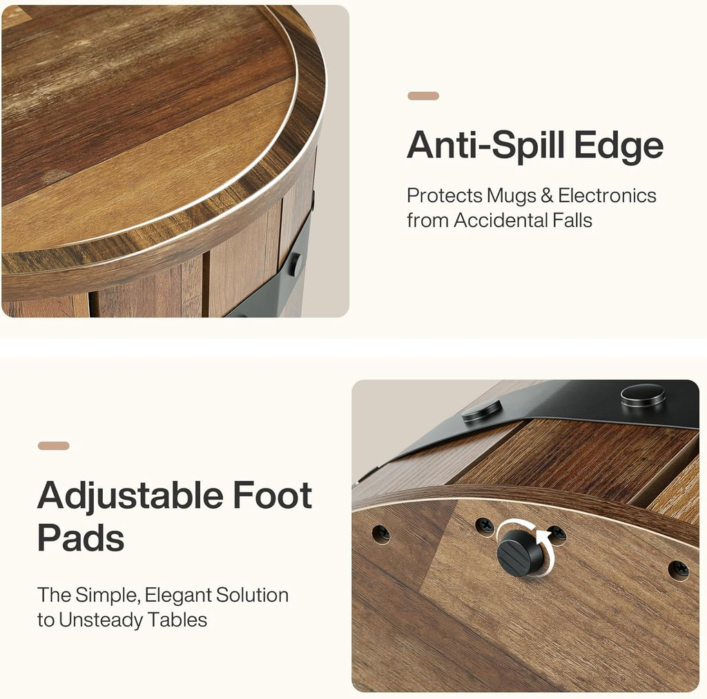 Tribesigns Barrel Side Table with Hidden Storage, 19.68" Farmhouse Round Rustic Wood End Table with Removable Lid, 24" Tall Sofa Side Bedside Nightstand for Living Room (1 PCS)
