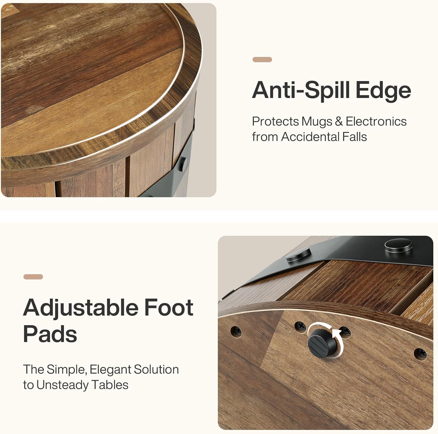 Tribesigns Round End Table with Hidden Storage, 19.68" Barrel Side Table, Farmhouse Wood End Table with Removable Lid, Sofa Side Bedside Nightstand for Living Room, Rustic Brown