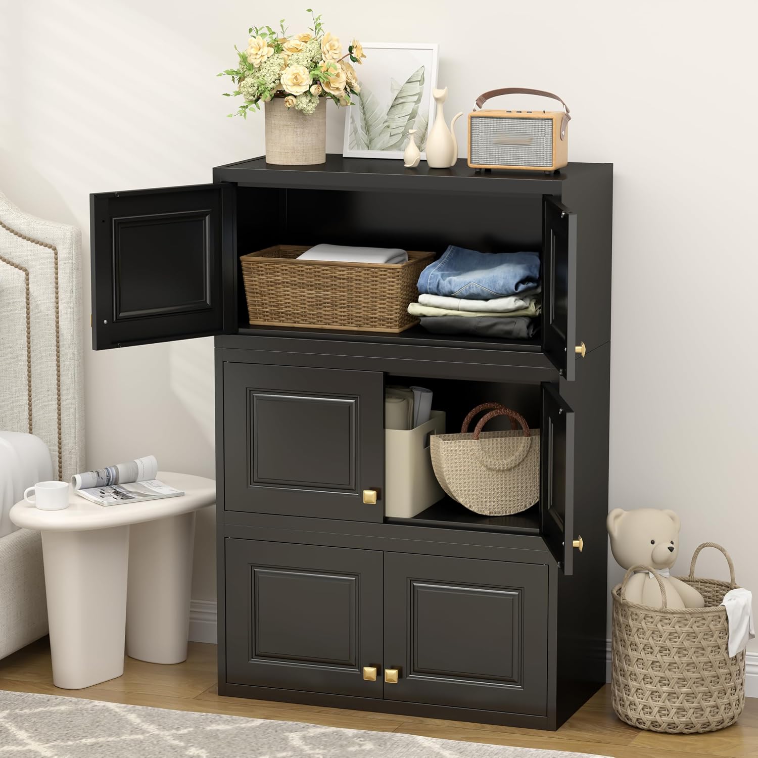 UNICOLY 15" Wall Mounted Storage Cabinet, Small Armoire Wardrobe Closet | Small Hanging Cabinet for Bedroom School, Employee, Gym, Armarios De Ropa para Dormitorio, Assembly Required, Black