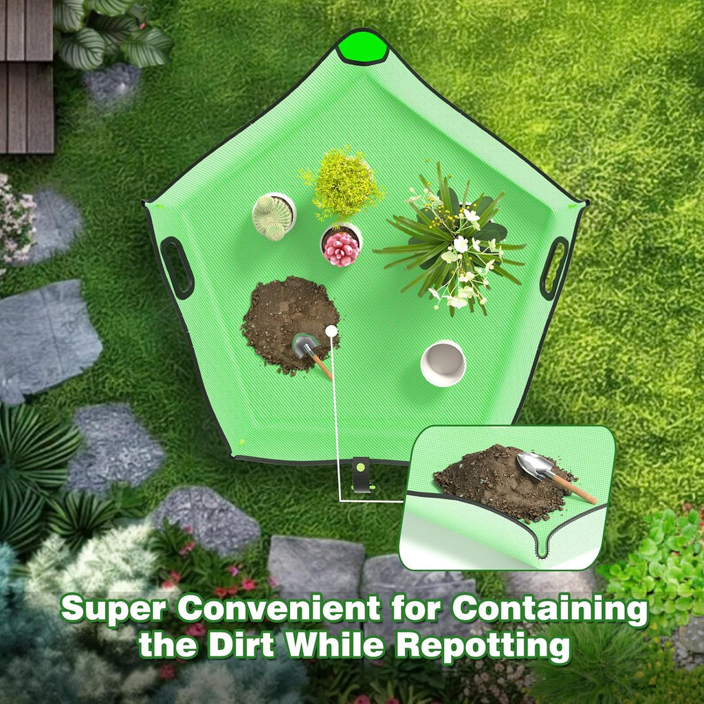 Austion Repotting Mat for Indoor Plant Transplanting and Mess Control 29"x29" Waterproof Succulent Potting Mat with Handles Flower-Shaped Potting Tray Portable Mat Gardening Gifts for Plant Lovers