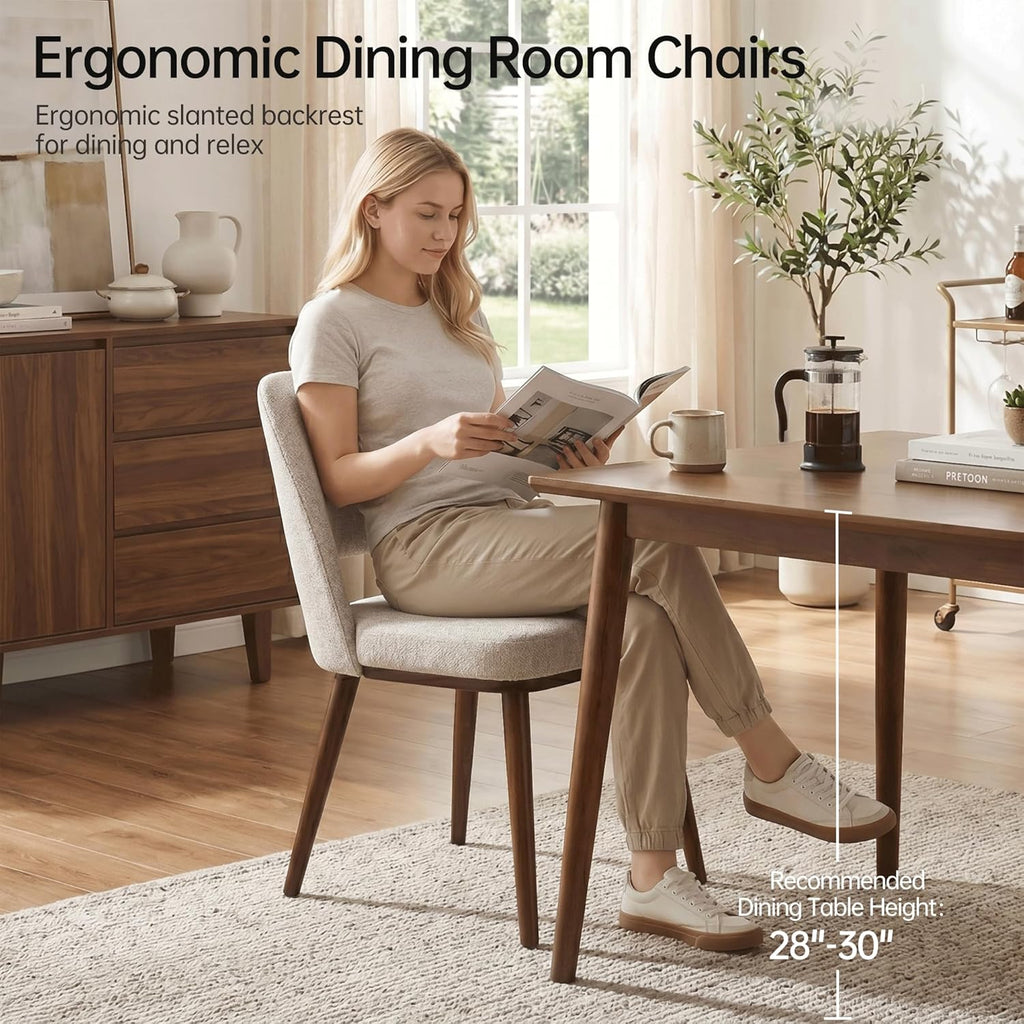 Usaint Wooden Dining Chairs Set of 4, 19.3" Modern Upholstered Fabric Side Dining Room Chair with Ergonomic Curved Backrest for Kitchen Dining Room and Restaurant, Khaki