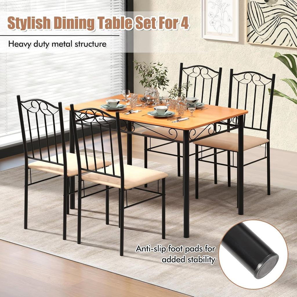 Giantex 5-Piece Dining Set for 4, Modern Wood Kitchen Table with Upholstered Chair, Space-Saving Dinner Table Set for Dinette, Restaurant, Living Dining Room Furniture