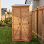 Outdoor Metal Top Wooden 3 Adjustable Shelves Storage Sheds Garden(Light Brown)
