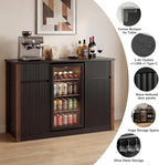 55.1" Coffee Bar Cabinet with Mini Fridge Space and Power Outlet, Modern Wine Bar Cabinet with Storage & Wine Rack, Large Buffet Sideboard Table for Kitchen, Dining Room, Living Room, Black