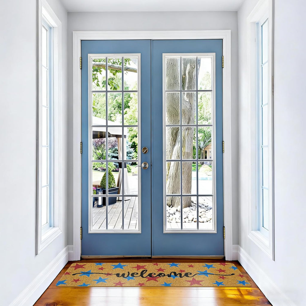 Long Doormat 48x 16 inch Front Door Mat 4th of July Doormat Patriotic Door Mat Red Blue Star Welcome Mat for 250th Anniversary Independence Day Front Door Porch Entrance Decor